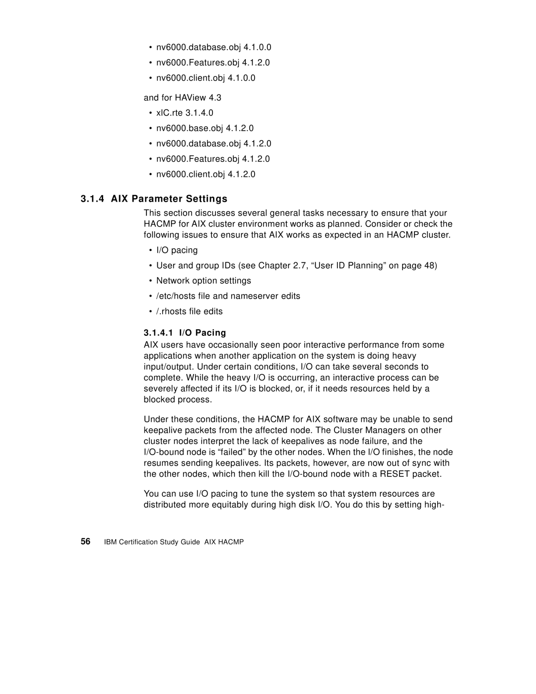 IBM SG24-5131-00 manual AIX Parameter Settings, 4.1 I/O Pacing 