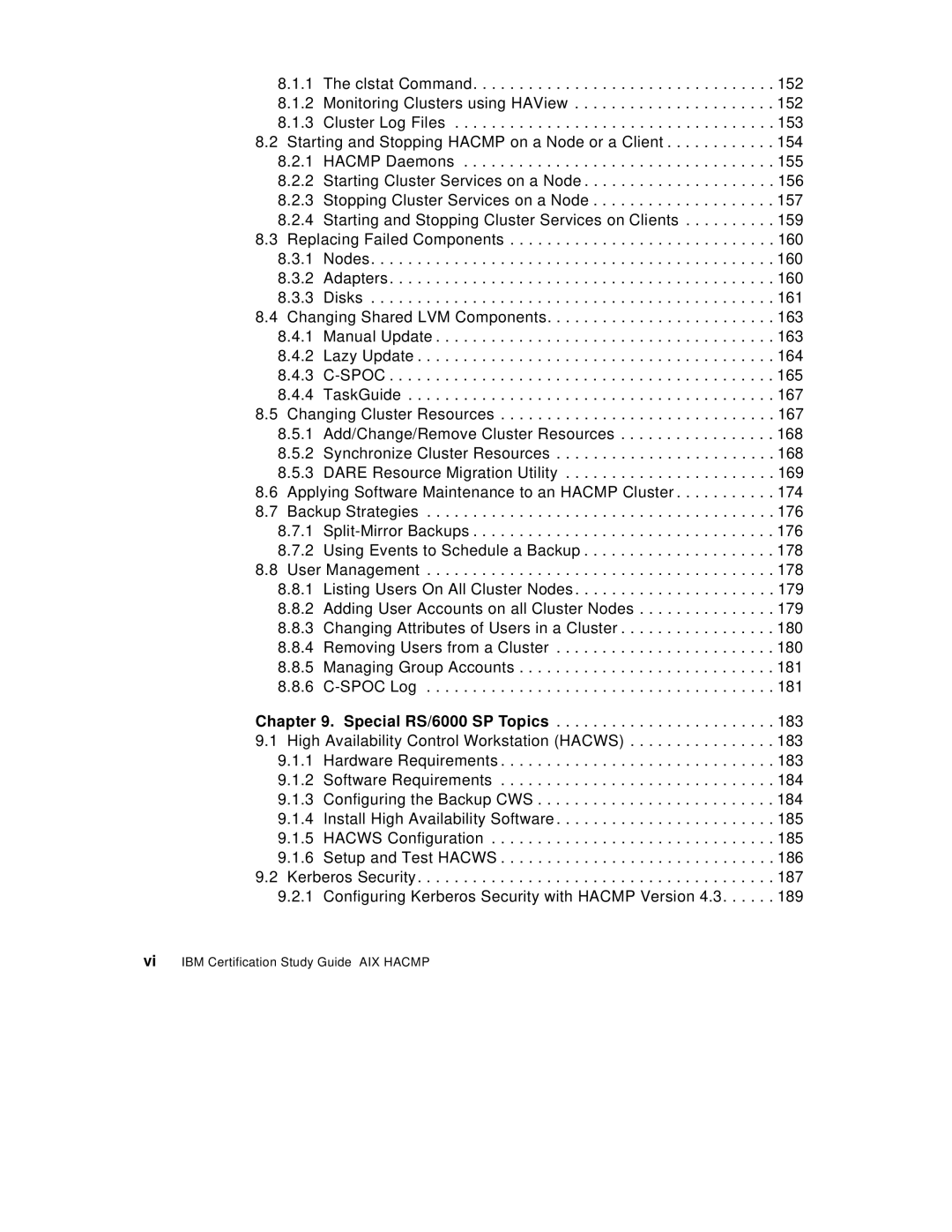 IBM SG24-5131-00 manual Vi IBM Certification Study Guide AIX Hacmp 