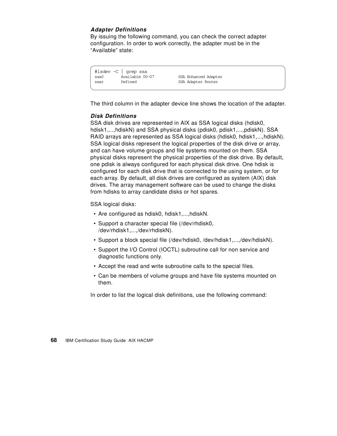 IBM SG24-5131-00 manual Adapter Definitions, Disk Definitions 