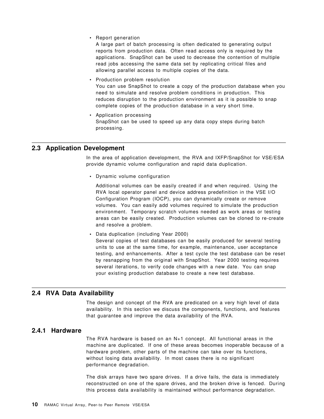 IBM SG24-5360-00 manual Application Development, RVA Data Availability, Hardware 