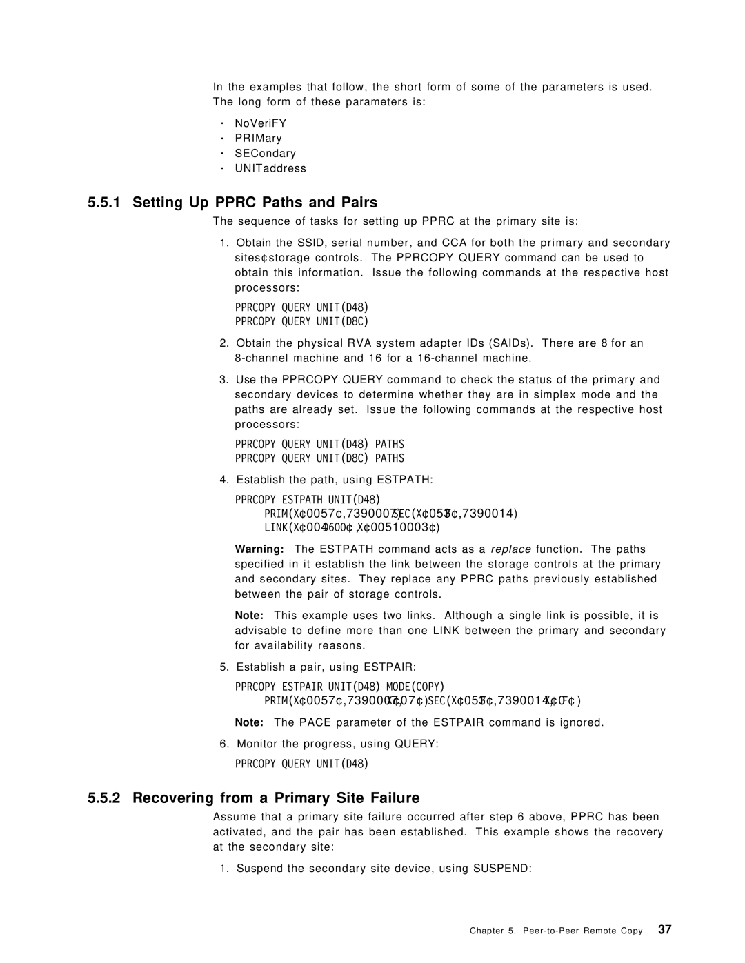 IBM SG24-5360-00 manual Setting Up Pprc Paths and Pairs, Recovering from a Primary Site Failure 