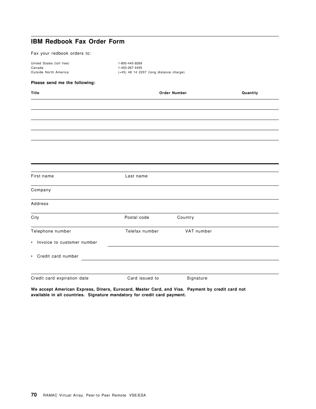 IBM SG24-5360-00 manual IBM Redbook Fax Order Form, Please send me the following 