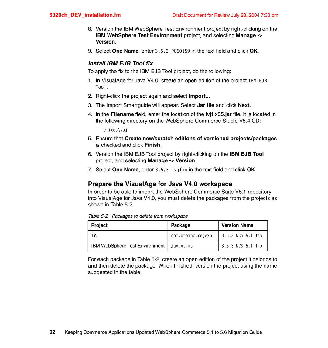 IBM SG24-6320-00 manual Prepare the VisualAge for Java V4.0 workspace, Packages to delete from workspace 