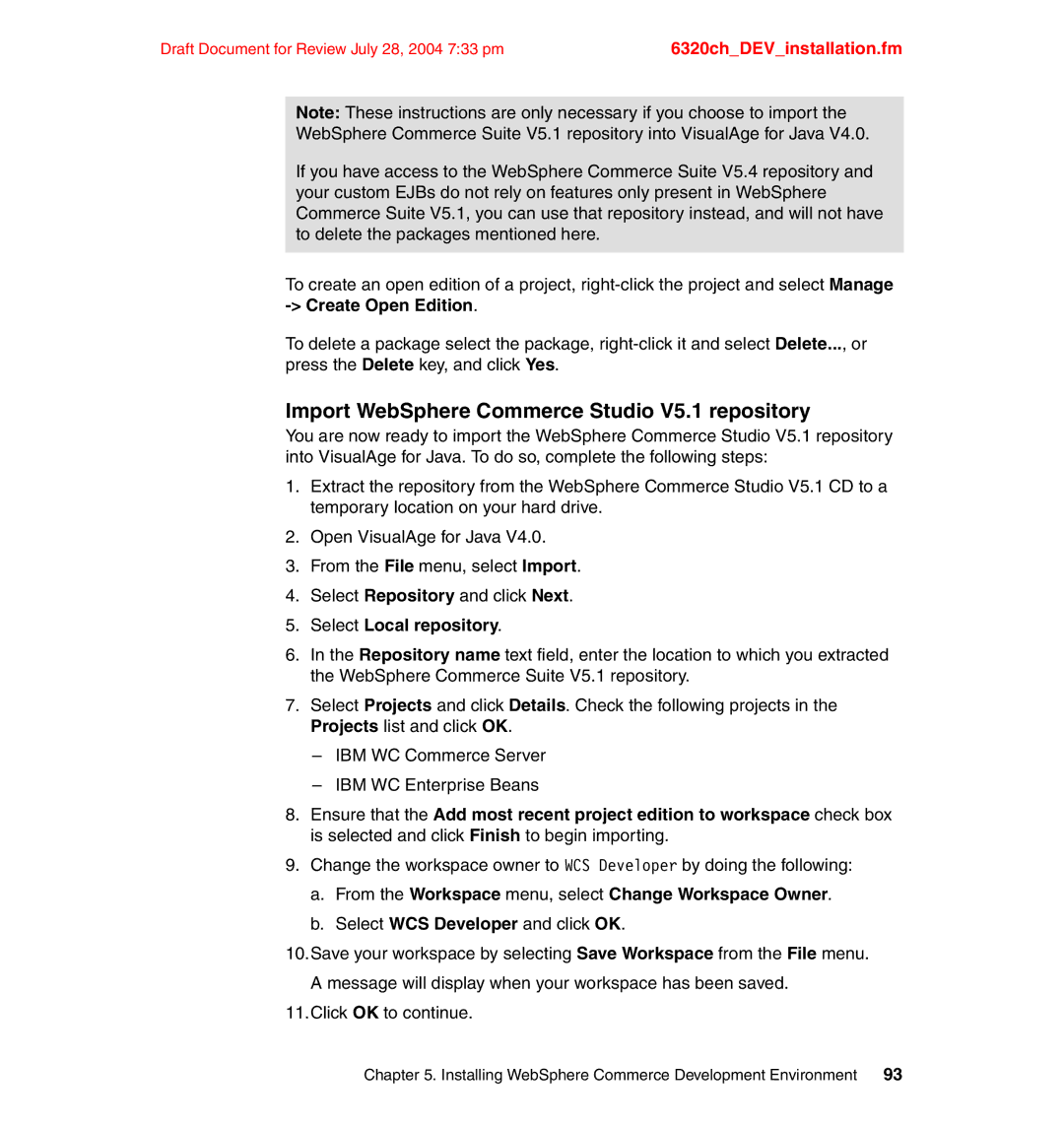 IBM SG24-6320-00 manual Import WebSphere Commerce Studio V5.1 repository, Select Local repository 