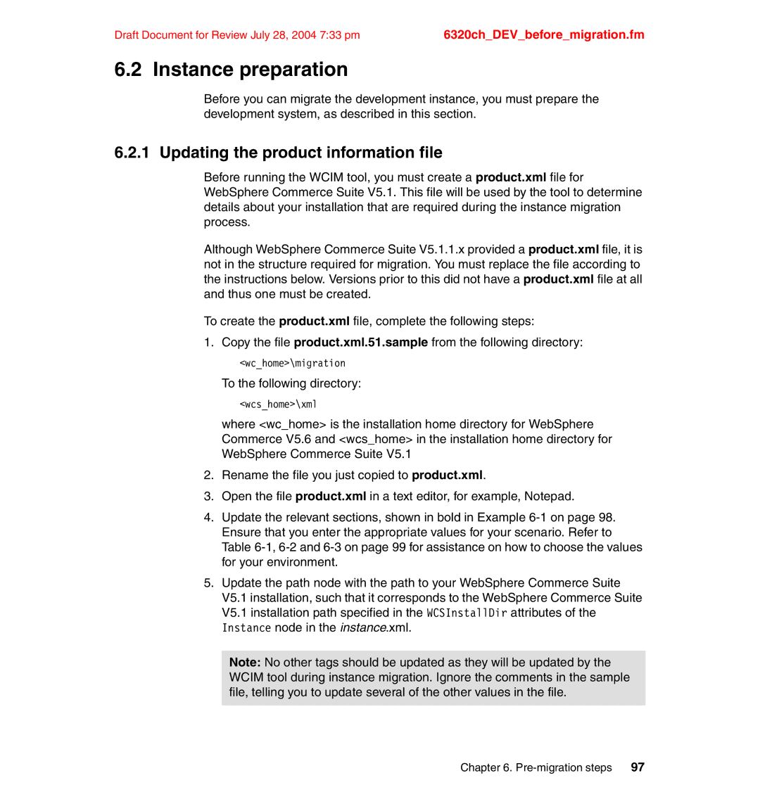 IBM SG24-6320-00 manual Instance preparation, Updating the product information file, To the following directory 