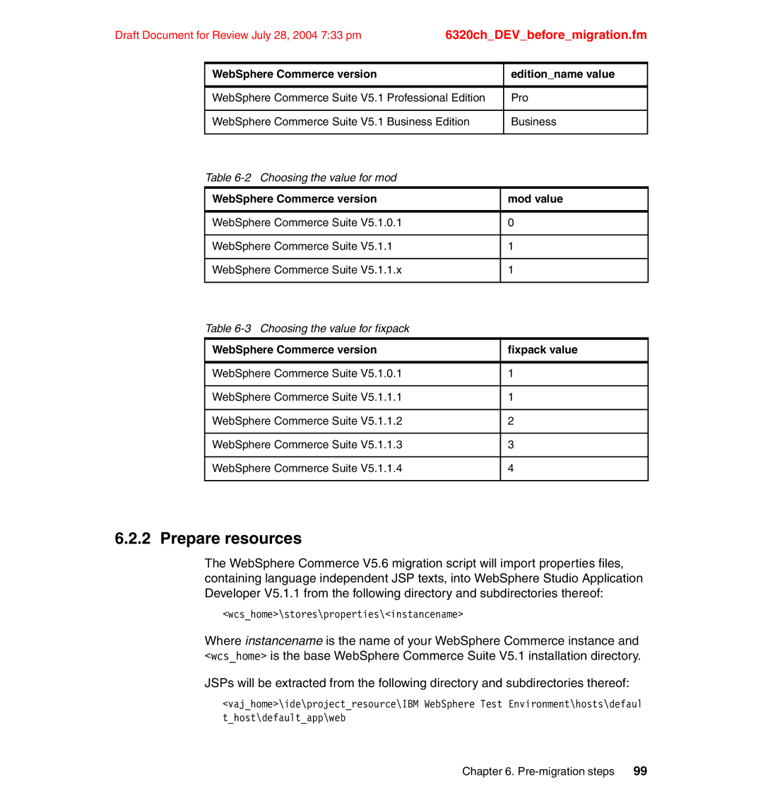 IBM SG24-6320-00 manual Prepare resources, Choosing the value for mod, Choosing the value for fixpack 