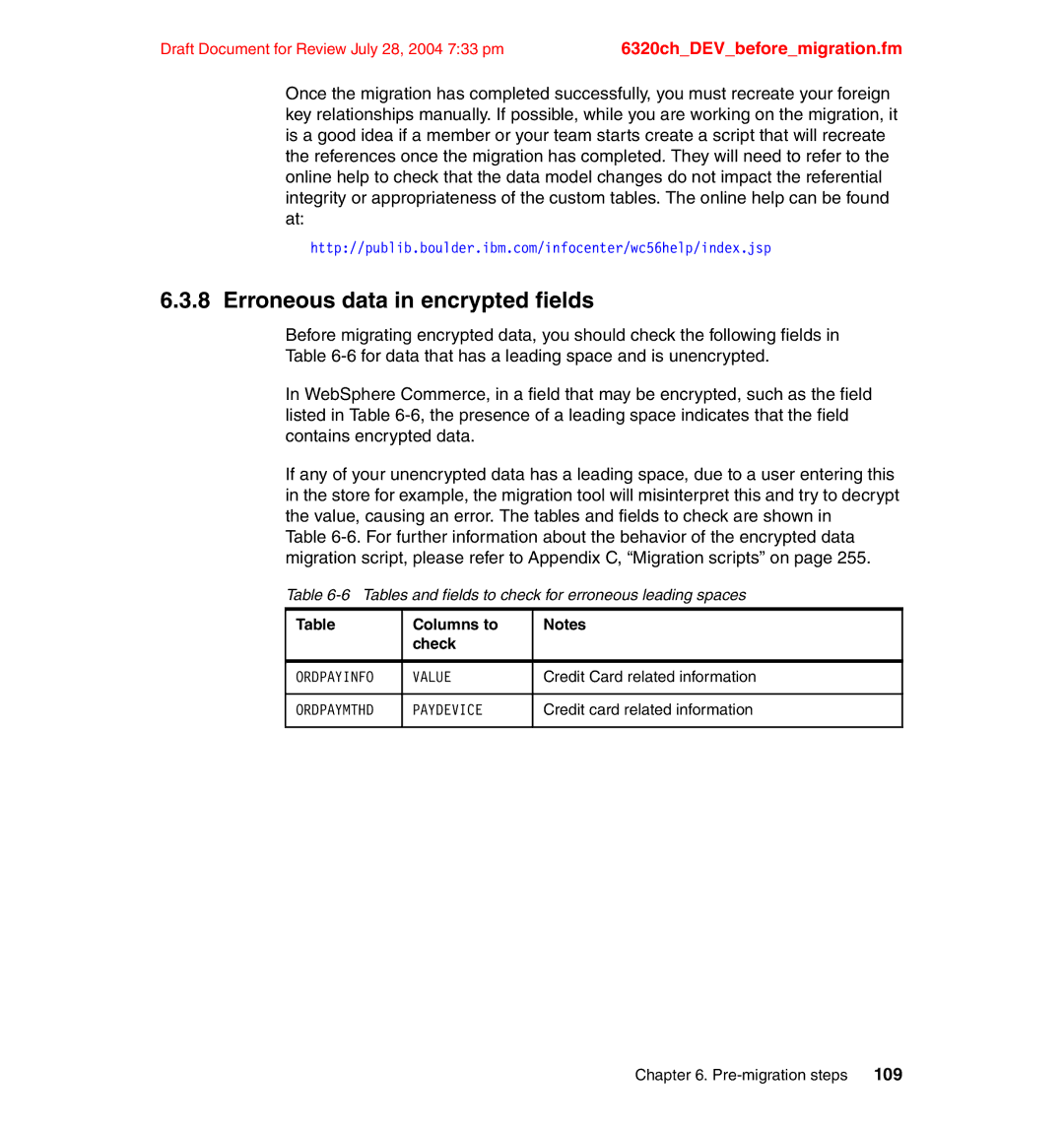 IBM SG24-6320-00 manual Erroneous data in encrypted fields, Tables and fields to check for erroneous leading spaces 