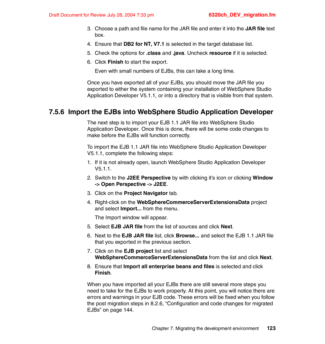 IBM SG24-6320-00 manual Import the EJBs into WebSphere Studio Application Developer 