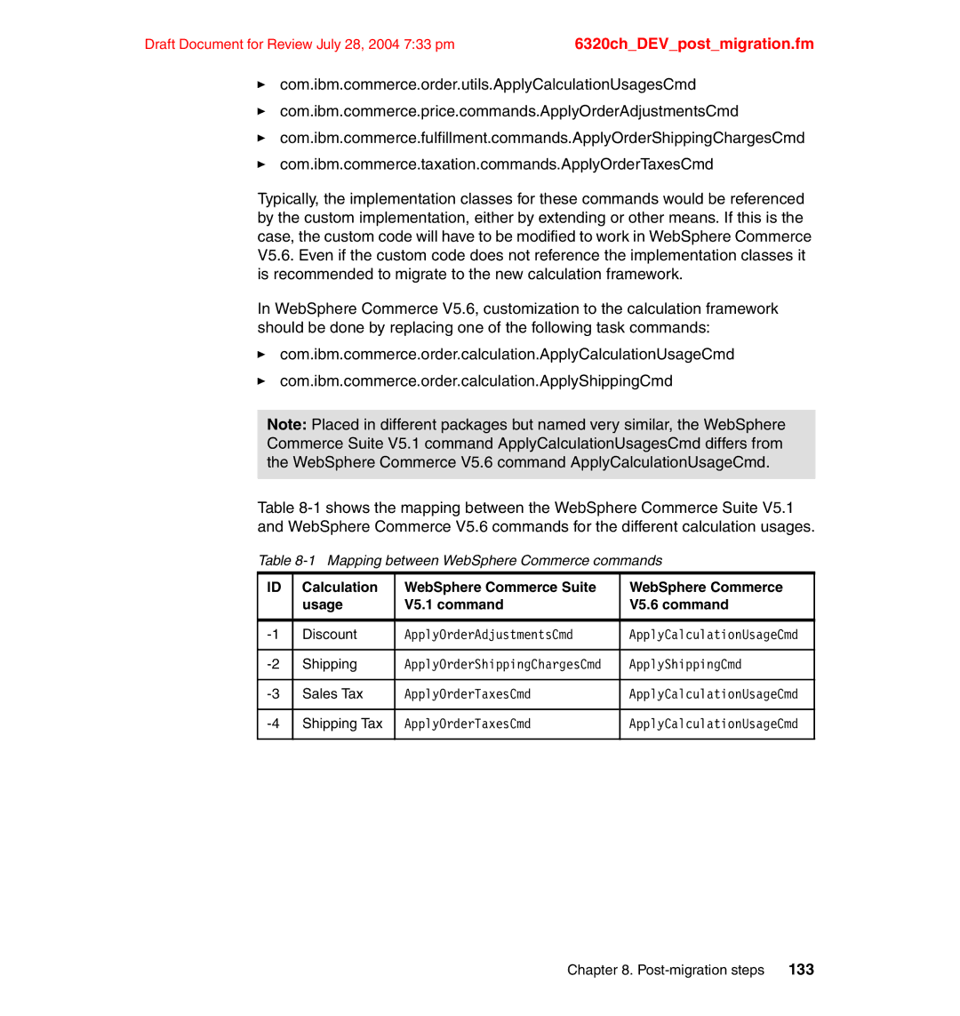 IBM SG24-6320-00 manual Mapping between WebSphere Commerce commands 