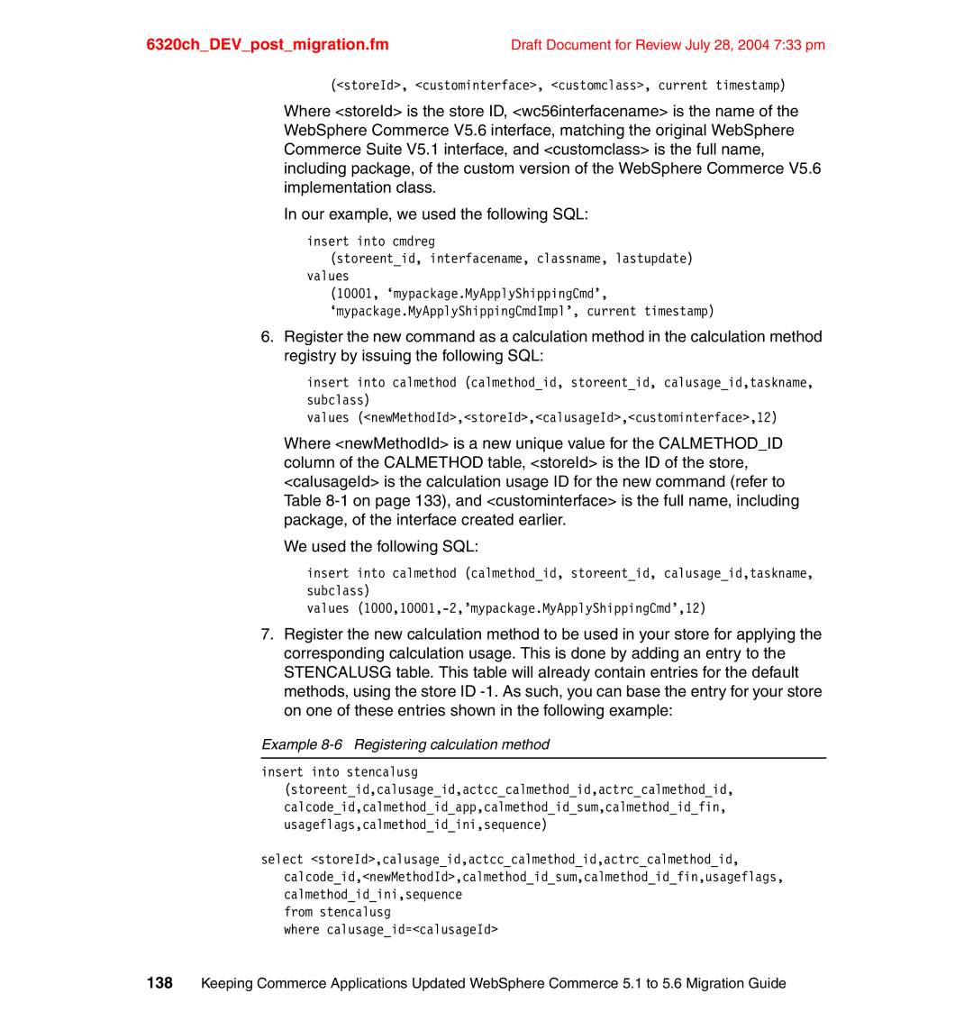 IBM SG24-6320-00 manual Example 8-6 Registering calculation method 