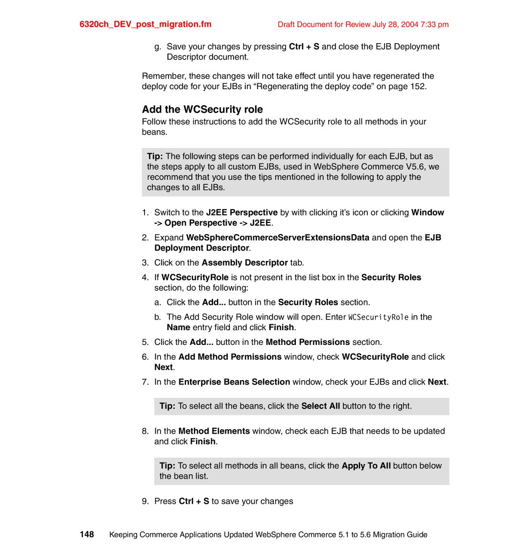 IBM SG24-6320-00 manual Add the WCSecurity role 