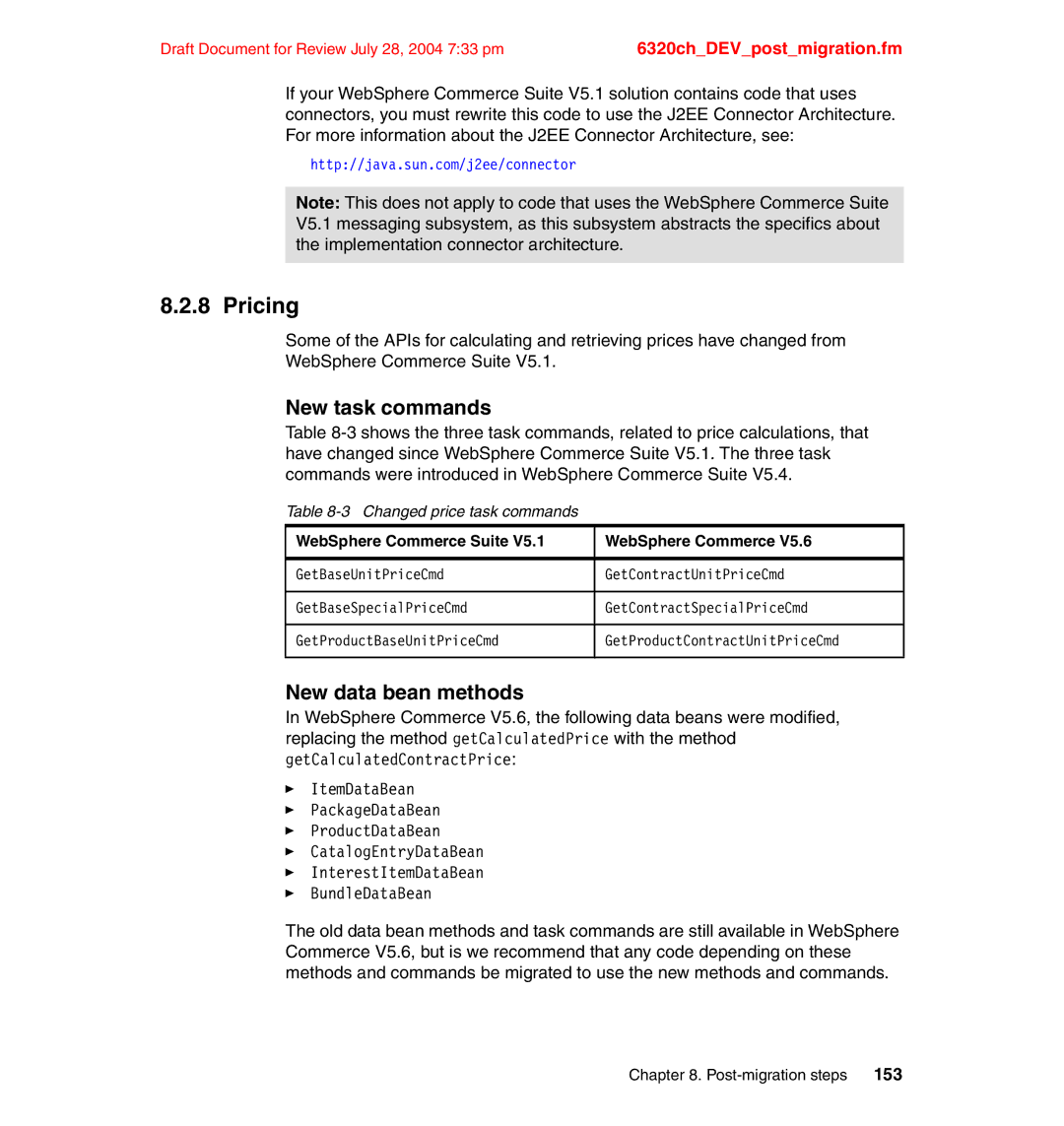 IBM SG24-6320-00 manual Pricing, New task commands, New data bean methods, Changed price task commands 