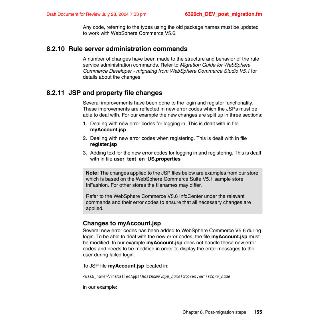 IBM SG24-6320-00 Rule server administration commands, JSP and property file changes, Changes to myAccount.jsp, Our example 