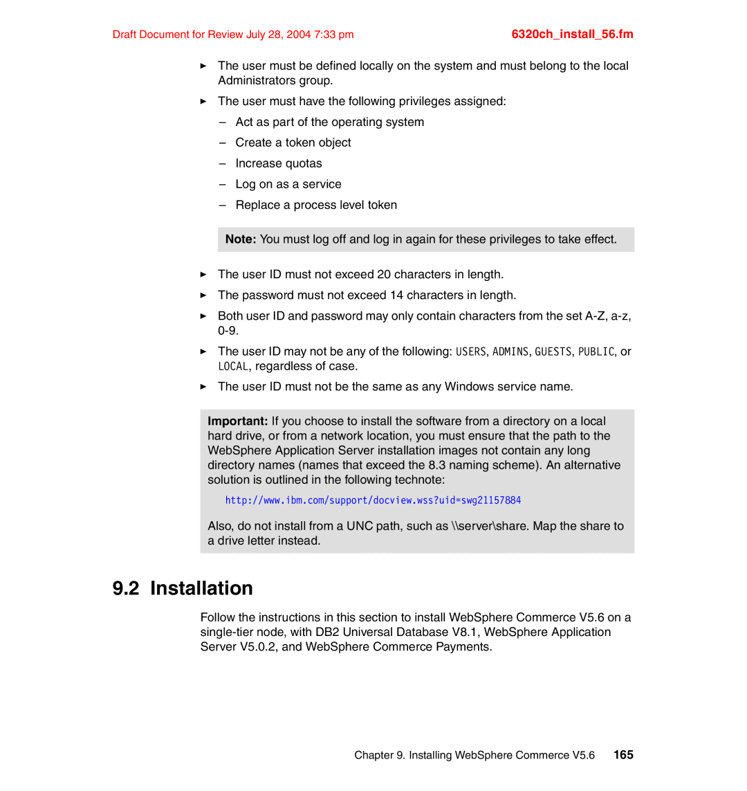 IBM SG24-6320-00 manual Installation 