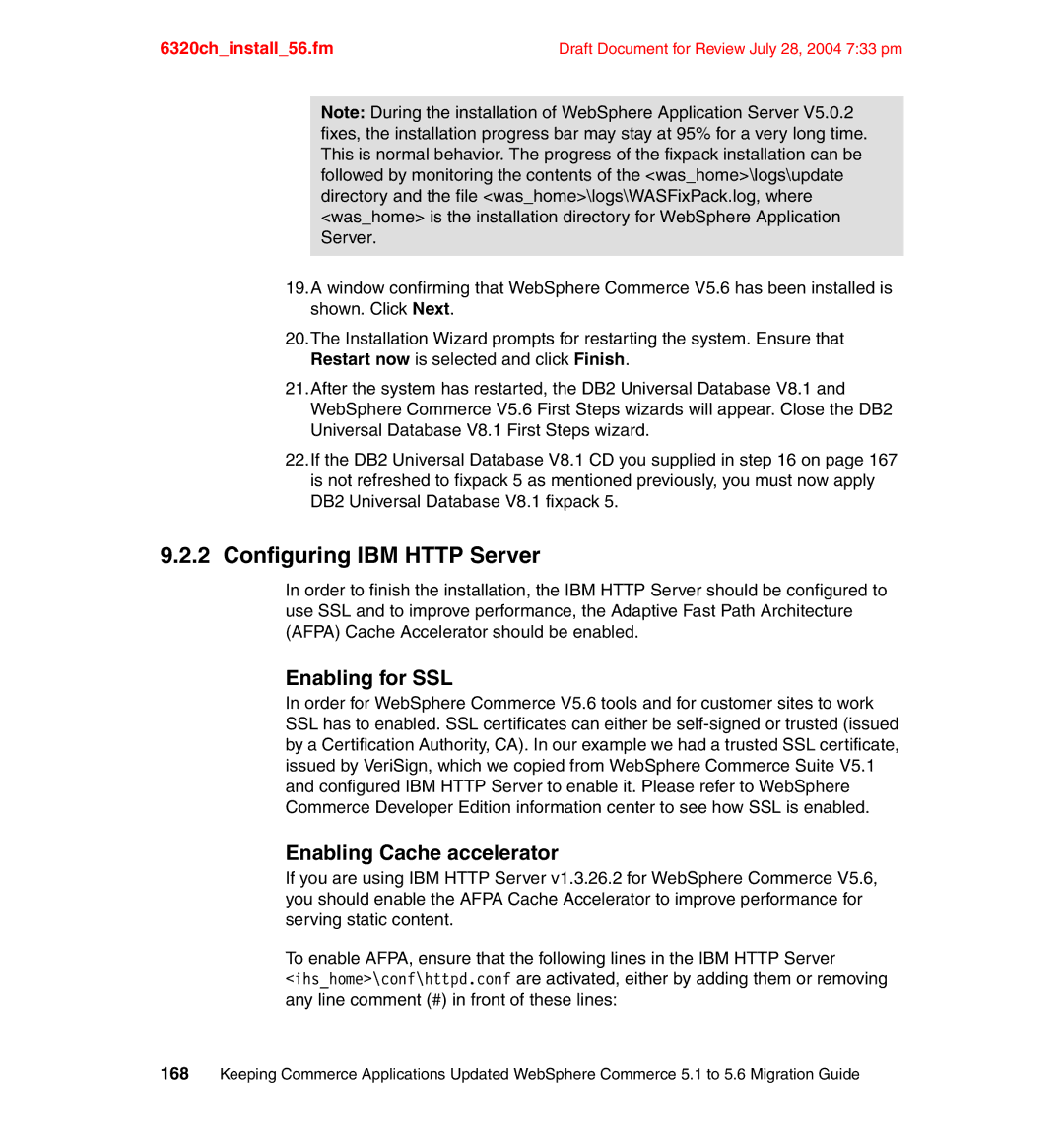 IBM SG24-6320-00 manual Configuring IBM Http Server, Enabling for SSL, Enabling Cache accelerator 