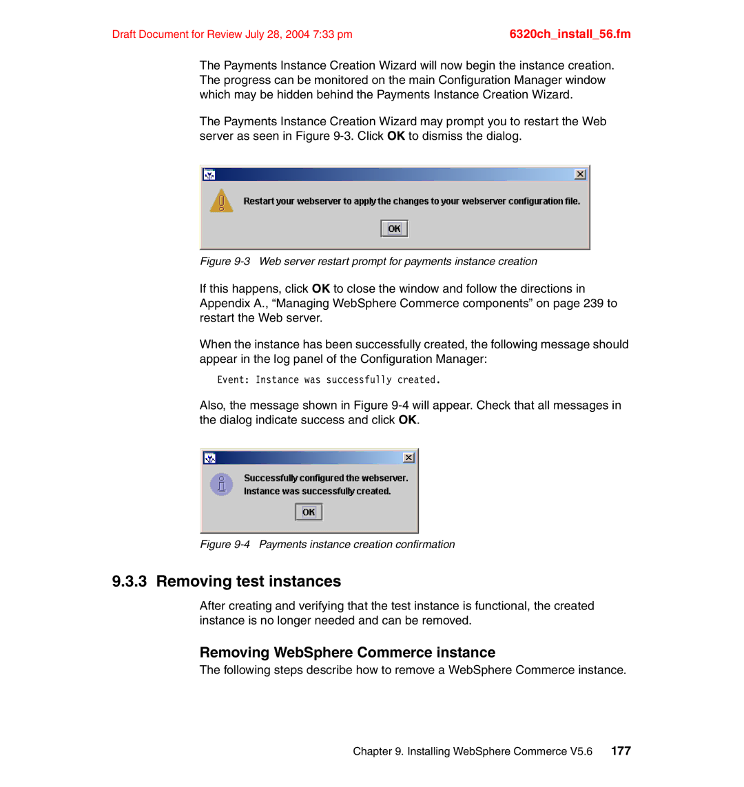 IBM SG24-6320-00 manual Removing test instances, Removing WebSphere Commerce instance 