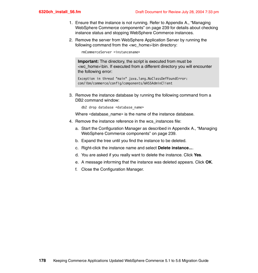 IBM SG24-6320-00 manual RmCommerceServer instancename 