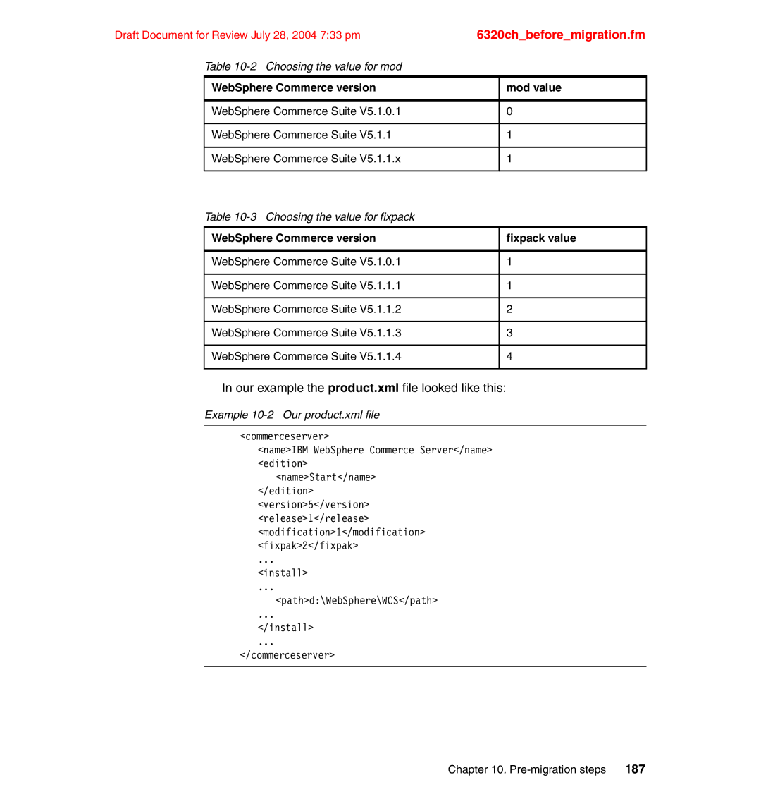 IBM SG24-6320-00 manual Our example the product.xml file looked like this, Example 10-2 Our product.xml file 