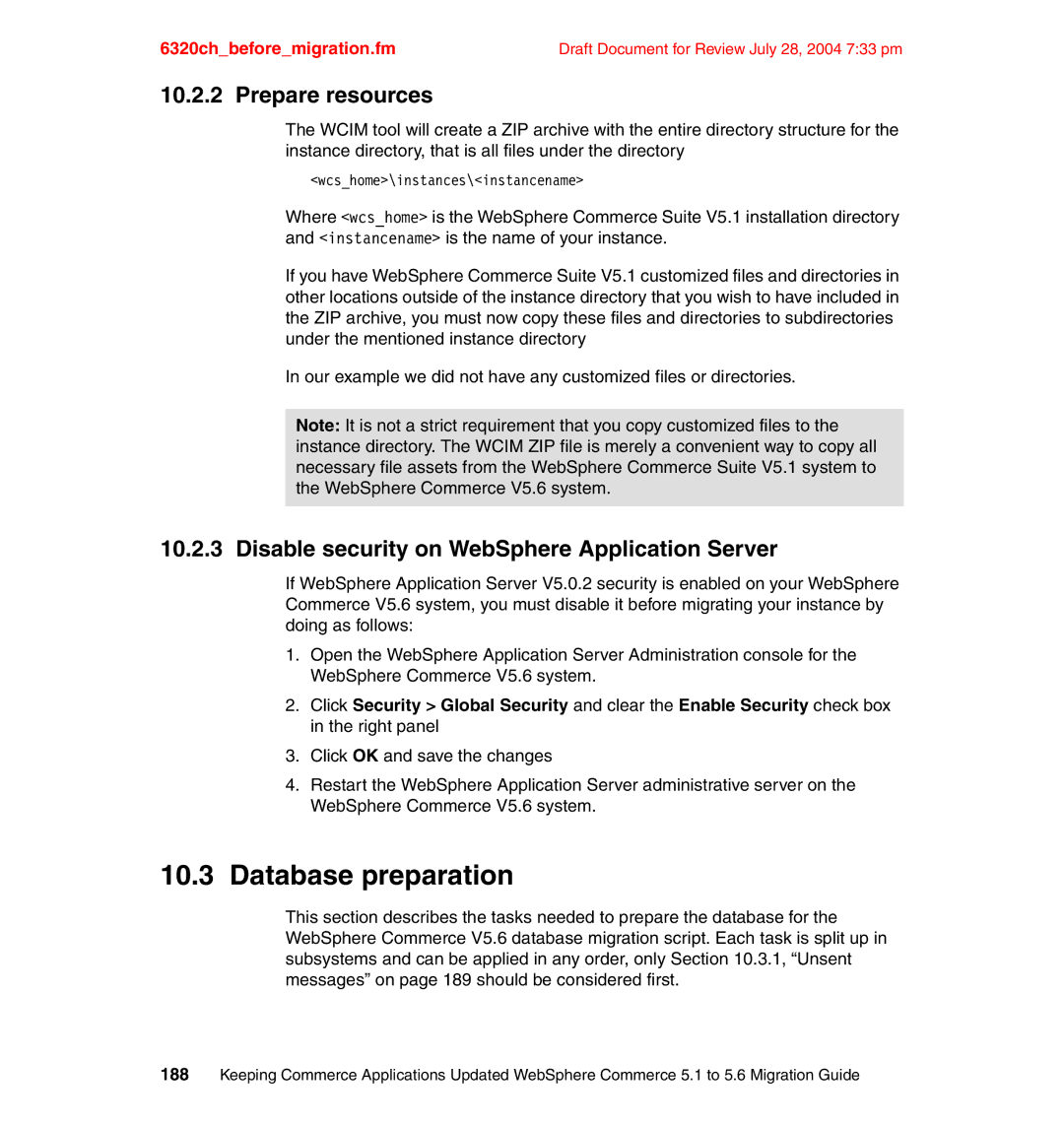 IBM SG24-6320-00 manual Prepare resources, Disable security on WebSphere Application Server 