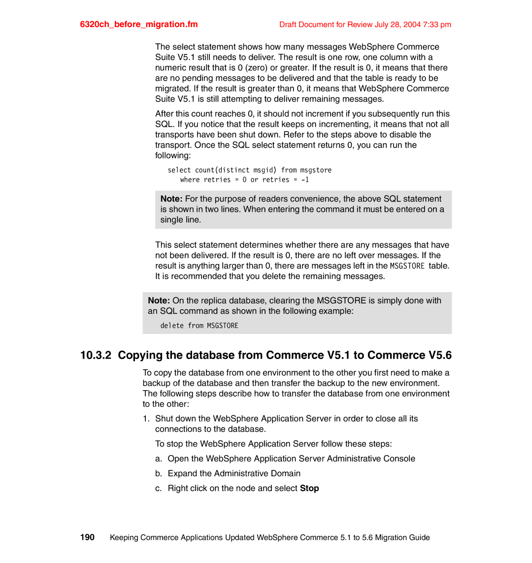 IBM SG24-6320-00 manual Copying the database from Commerce V5.1 to Commerce 