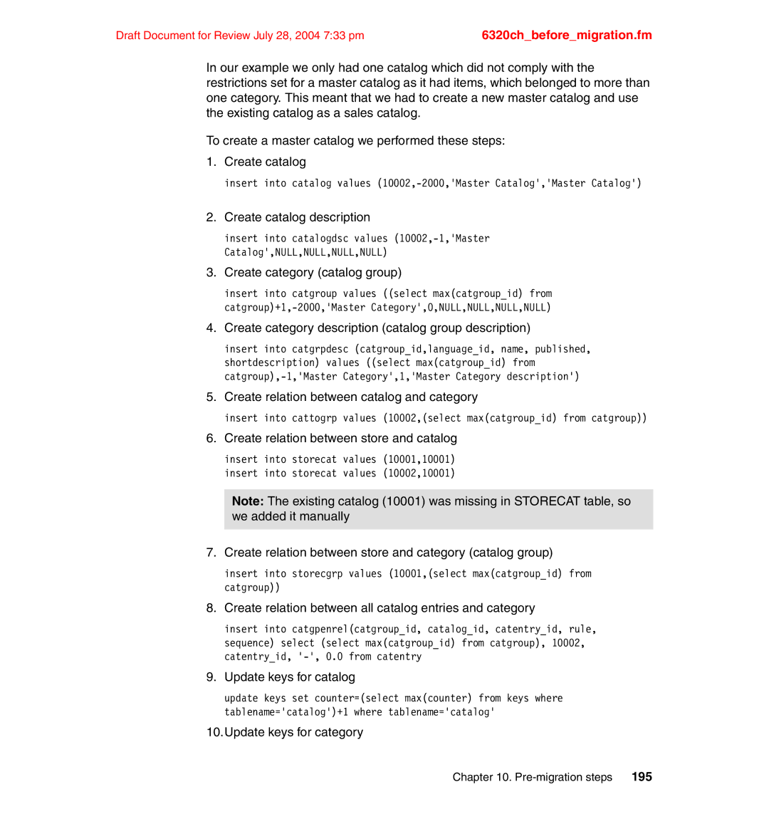 IBM SG24-6320-00 Create catalog description, Create category catalog group, Create relation between catalog and category 