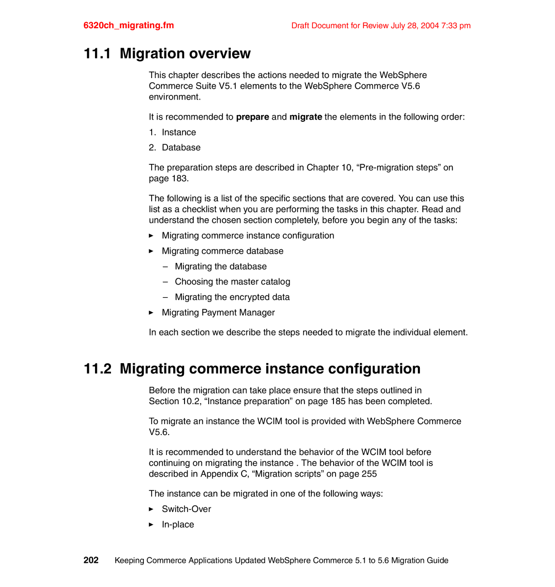 IBM SG24-6320-00 manual Migration overview, Migrating commerce instance configuration 