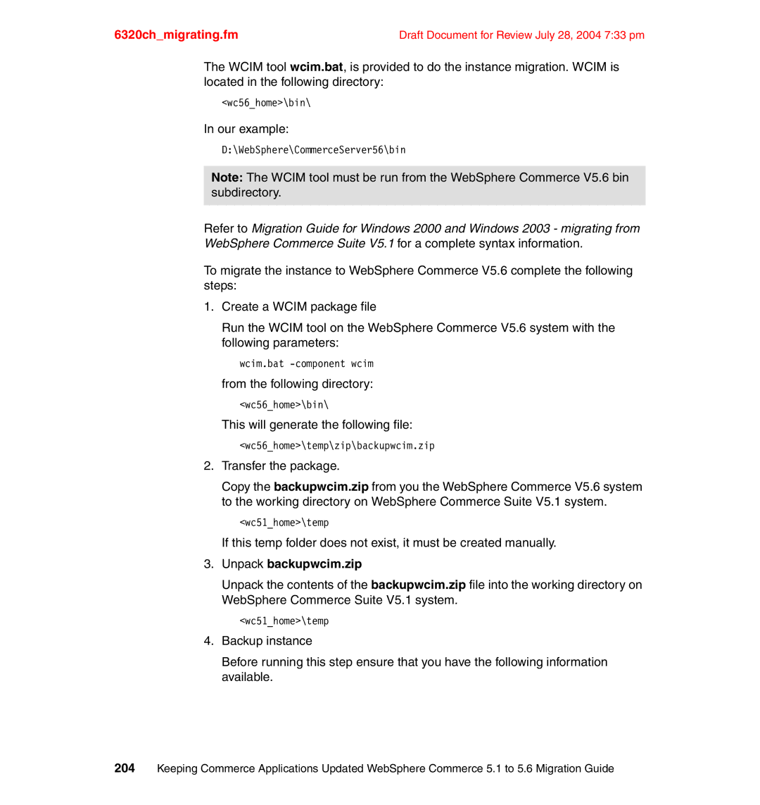 IBM SG24-6320-00 manual This will generate the following file, Unpack backupwcim.zip 