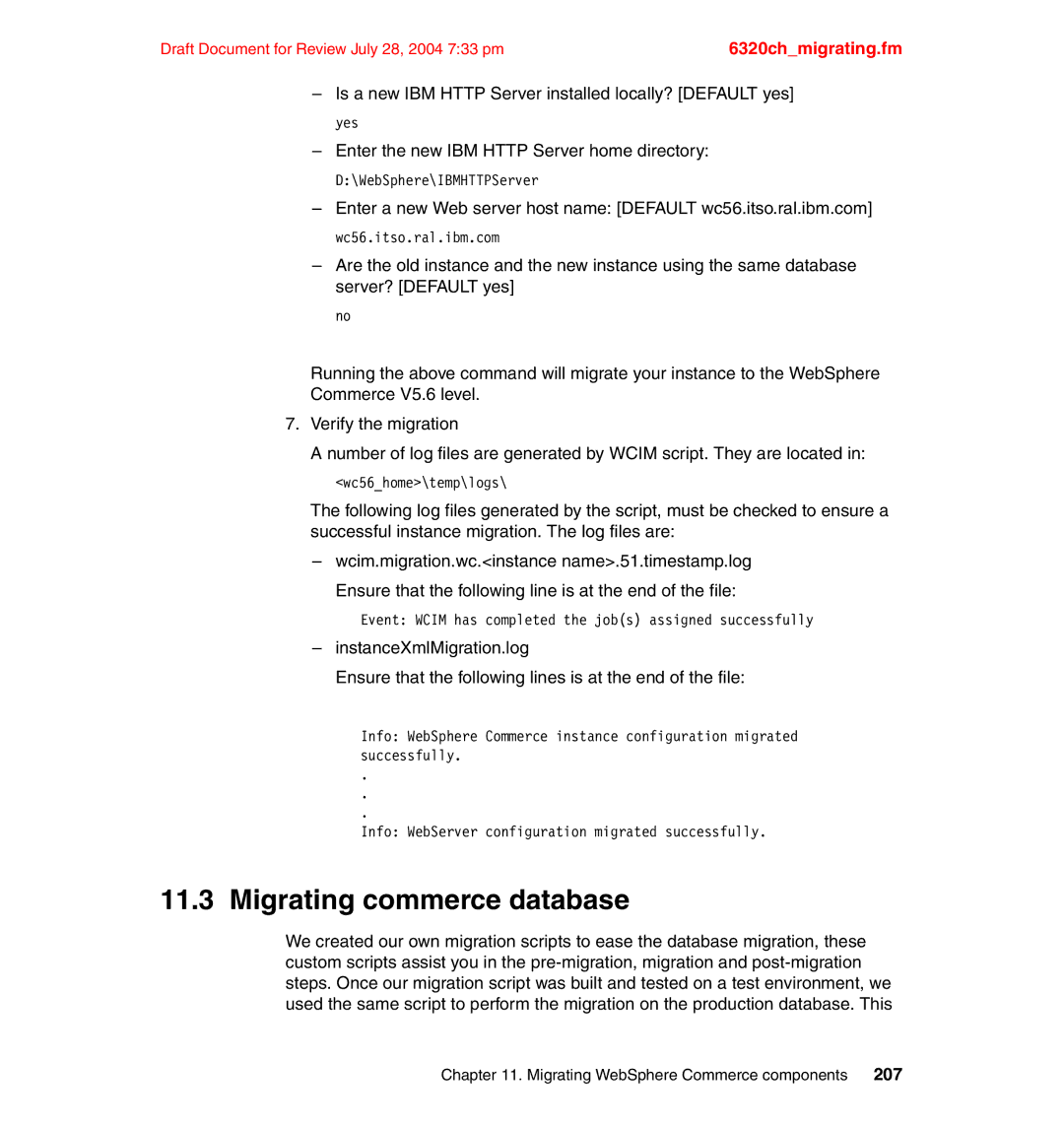 IBM SG24-6320-00 manual Migrating commerce database, Enter the new IBM Http Server home directory 