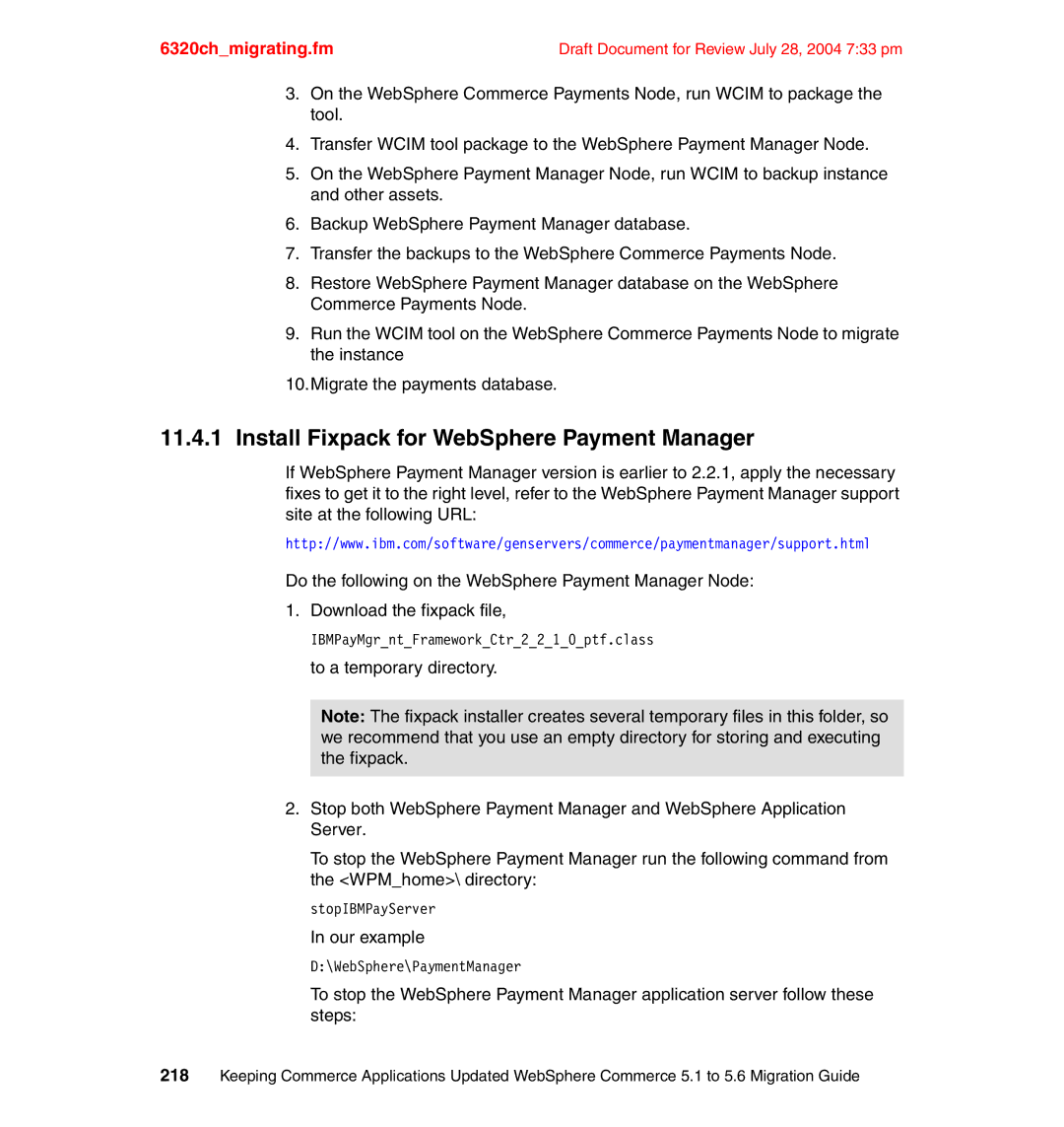 IBM SG24-6320-00 manual Install Fixpack for WebSphere Payment Manager, Our example 