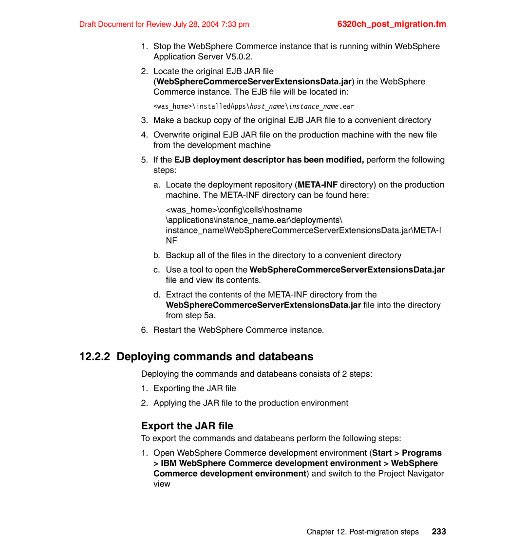 IBM SG24-6320-00 manual Deploying commands and databeans, Export the JAR file 