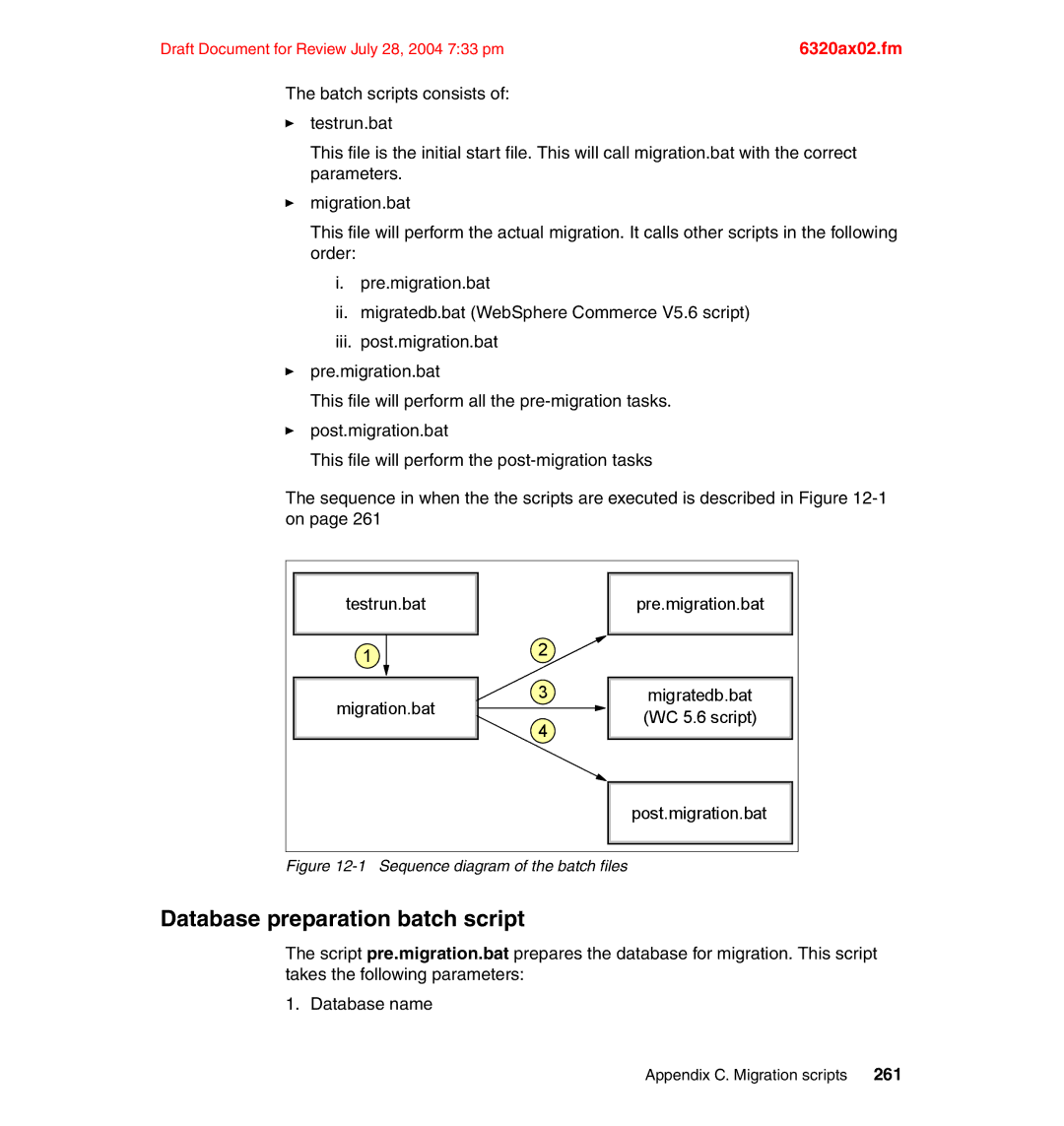 IBM SG24-6320-00 manual Database preparation batch script, Sequence diagram of the batch files 