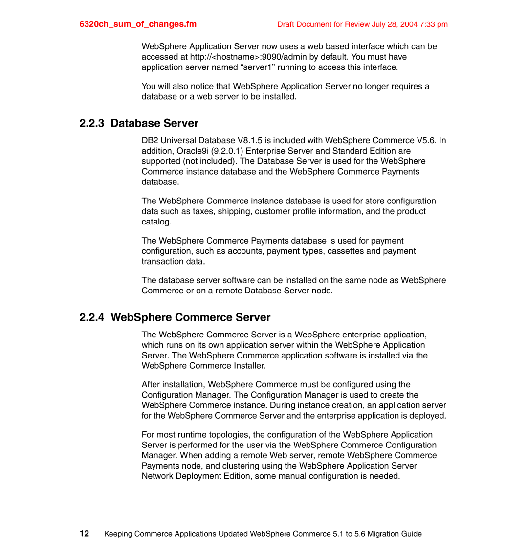 IBM SG24-6320-00 manual Database Server, WebSphere Commerce Server 