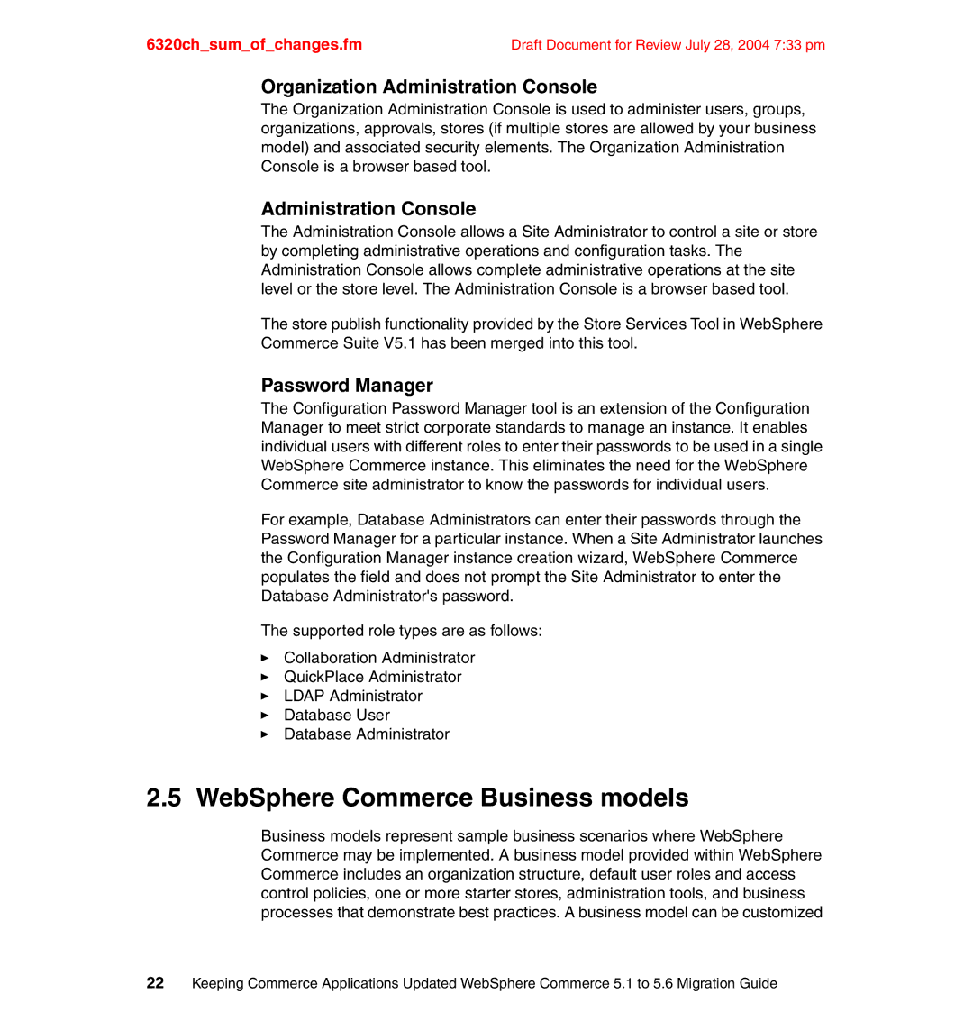 IBM SG24-6320-00 manual WebSphere Commerce Business models, Organization Administration Console, Password Manager 