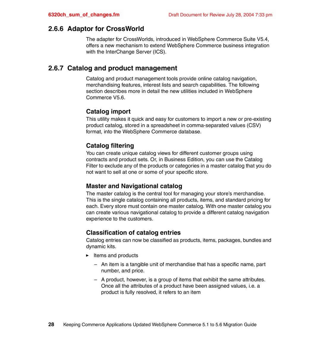 IBM SG24-6320-00 manual Adaptor for CrossWorld, Catalog and product management 