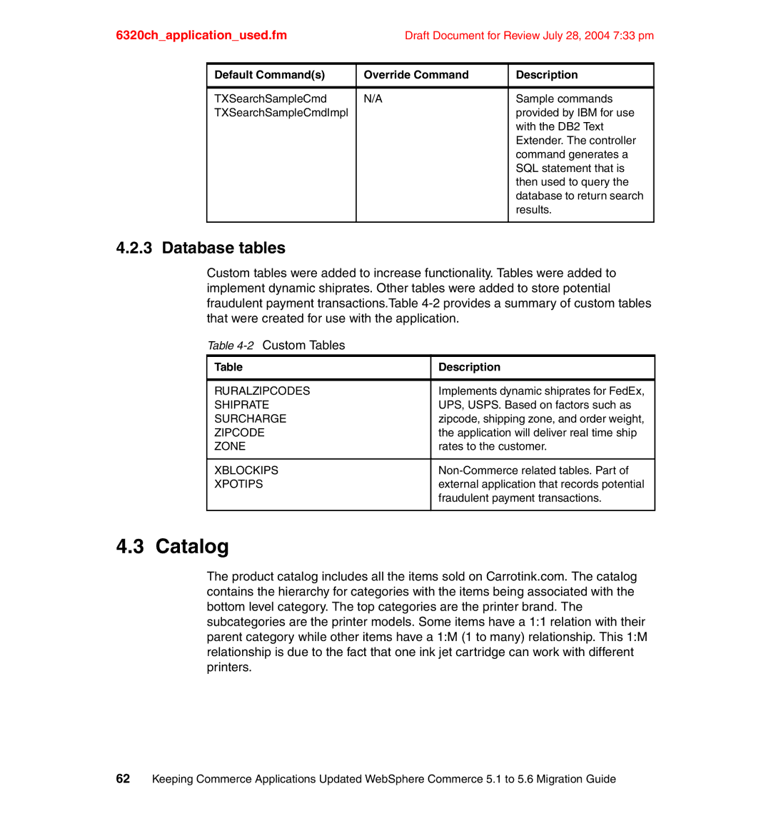 IBM SG24-6320-00 manual Catalog, Database tables 