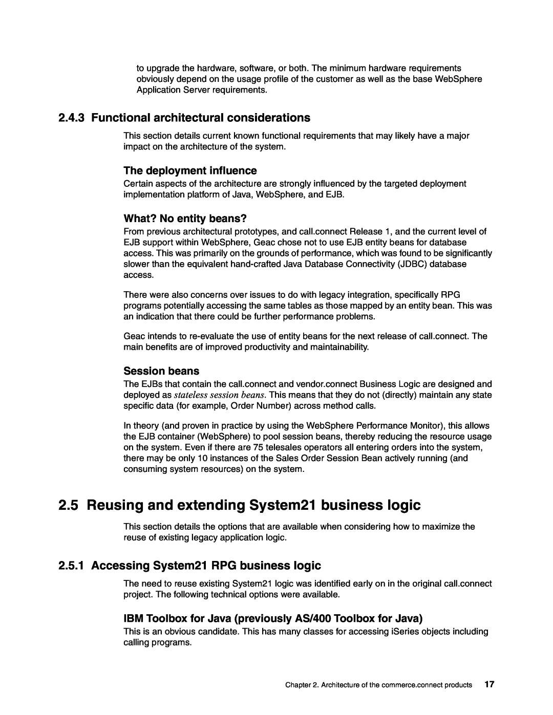 IBM SG24-6526-00 Reusing and extending System21 business logic, Functional architectural considerations, Session beans 