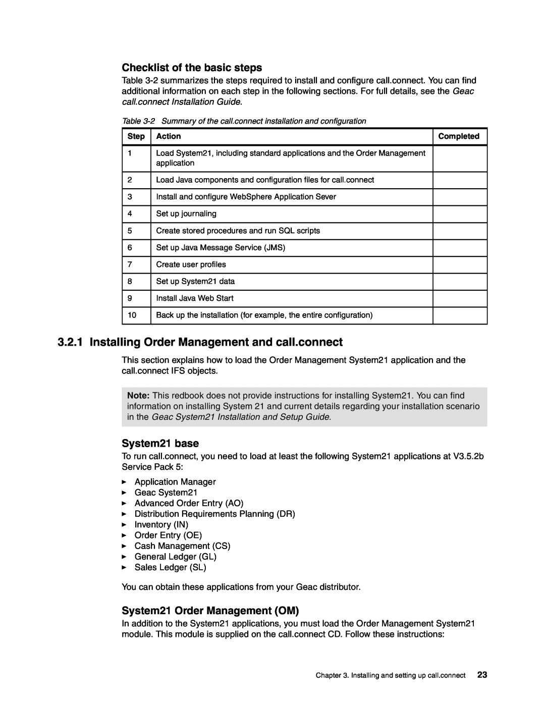 IBM SG24-6526-00 manual Installing Order Management and call.connect, Checklist of the basic steps, System21 base 