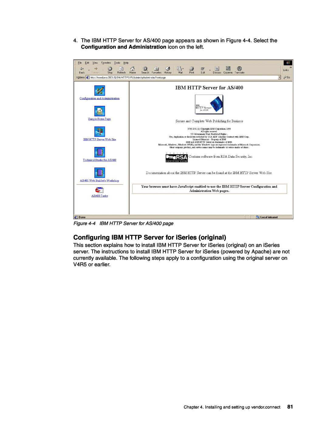 IBM SG24-6526-00 manual Configuring IBM HTTP Server for iSeries original, 4 IBM HTTP Server for AS/400 page 
