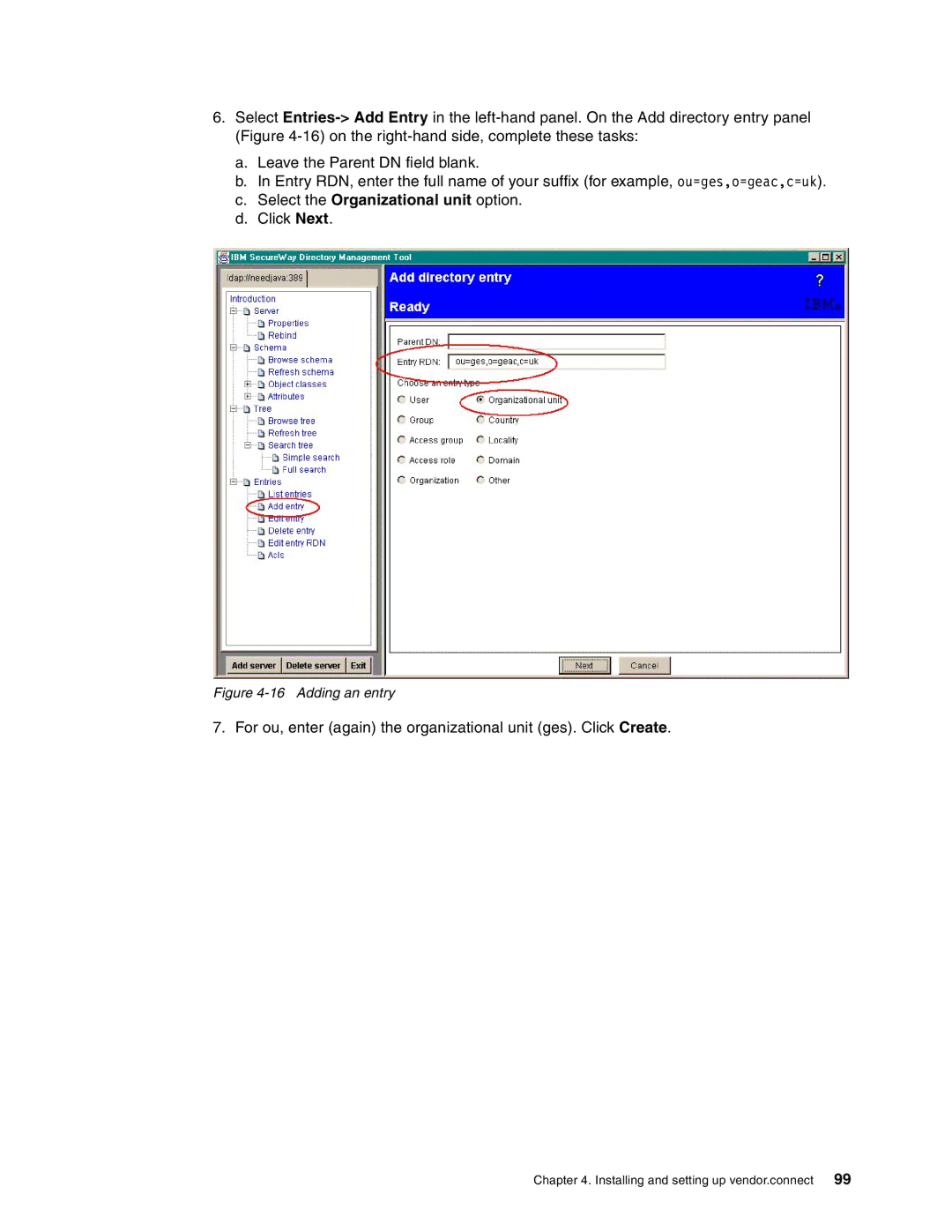 IBM SG24-6526-00 manual Select the Organizational unit option, Adding an entry 