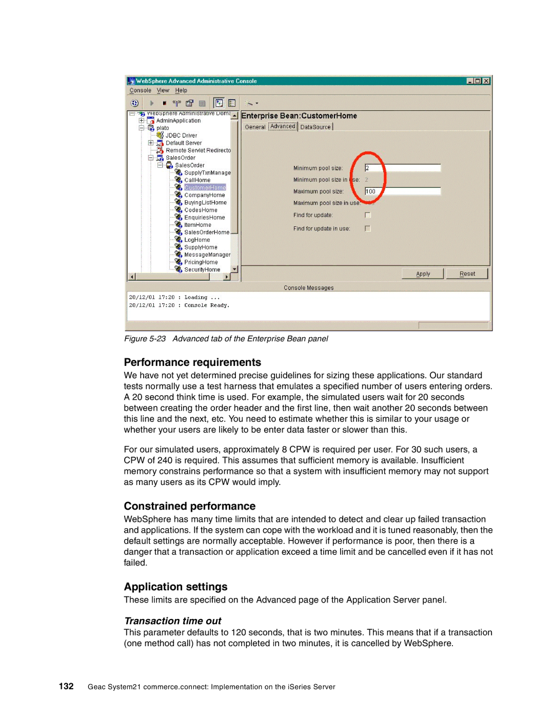 IBM SG24-6526-00 manual Performance requirements, Constrained performance, Application settings, Transaction time out 