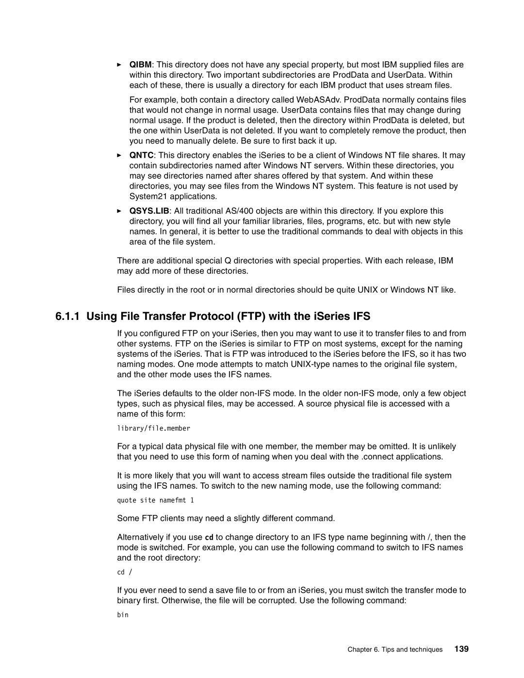 IBM SG24-6526-00 manual Using File Transfer Protocol FTP with the iSeries IFS 