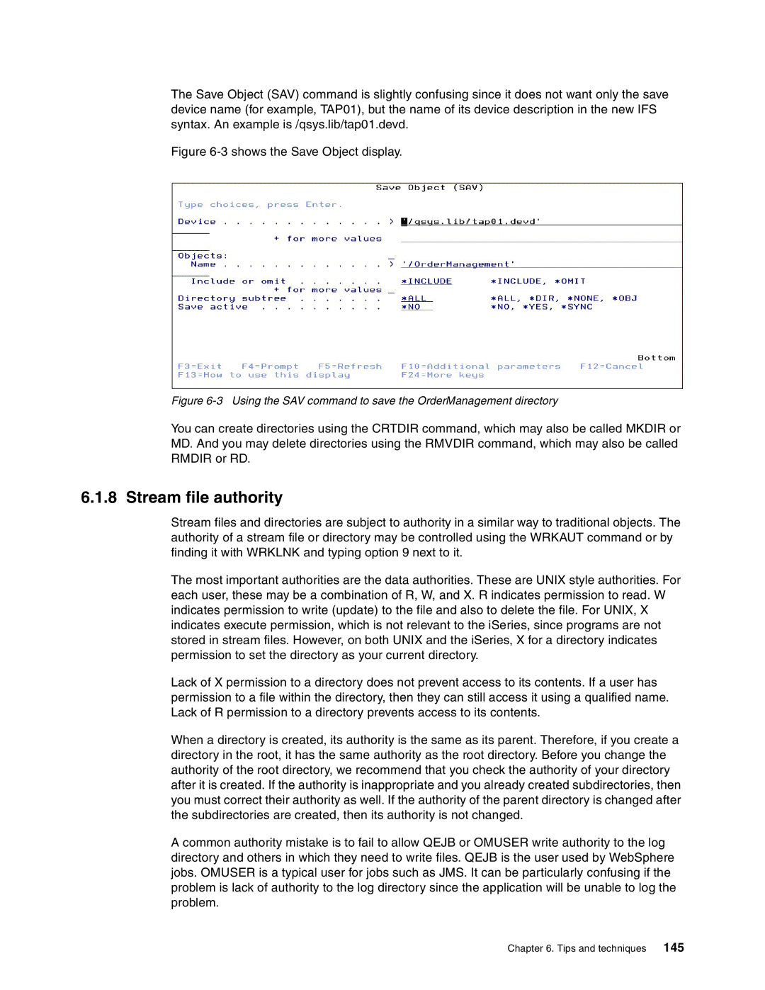 IBM SG24-6526-00 manual Stream file authority, 3shows the Save Object display 