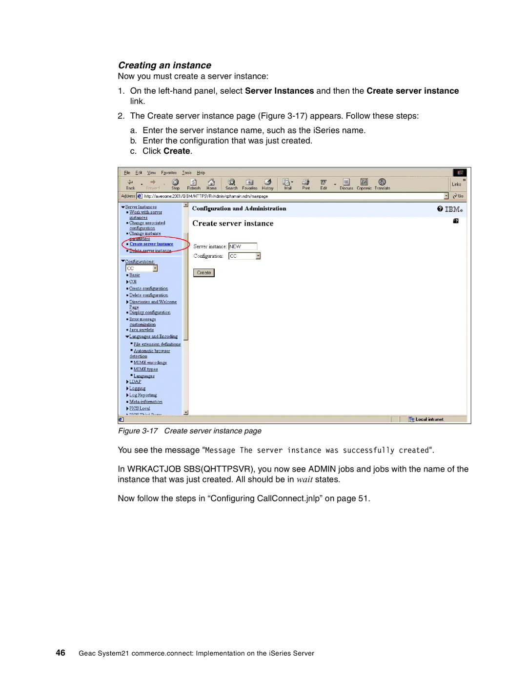 IBM SG24-6526-00 manual Creating an instance, Create server instance 