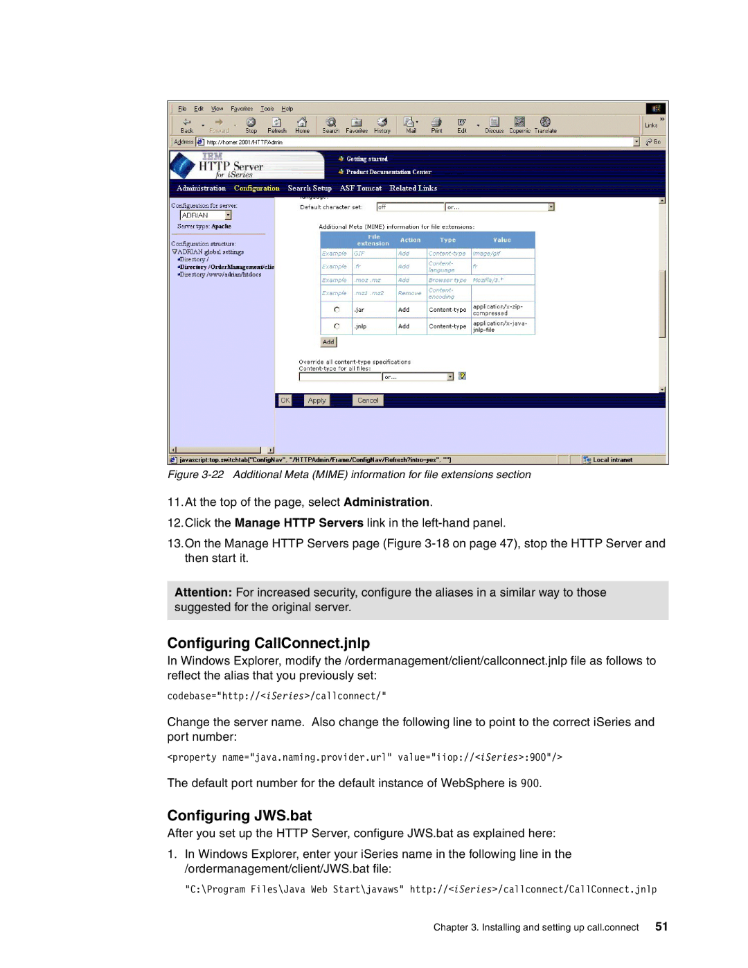 IBM SG24-6526-00 manual Configuring CallConnect.jnlp, Configuring JWS.bat 