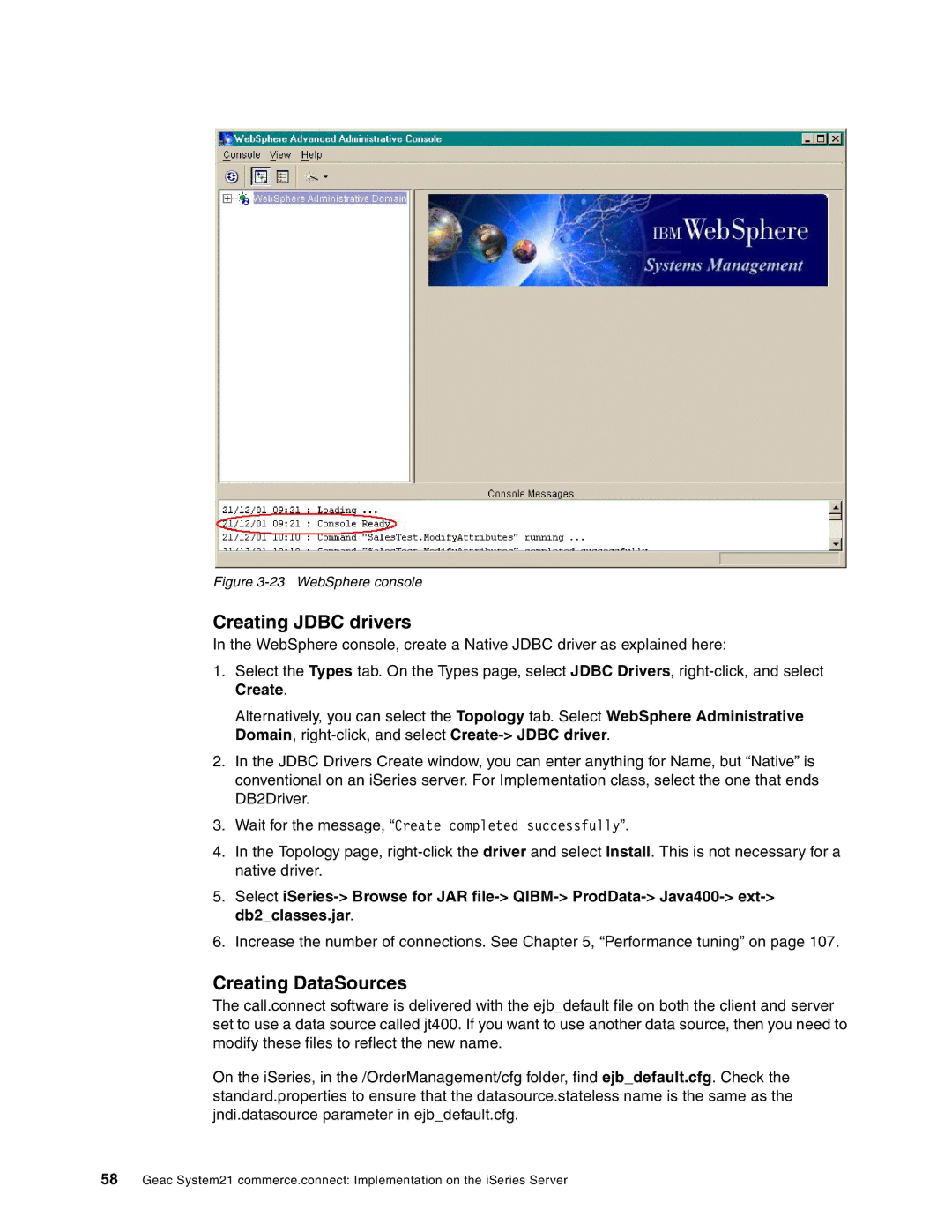 IBM SG24-6526-00 manual Creating Jdbc drivers, Creating DataSources 