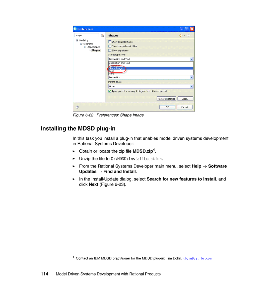 IBM SG24-7368-00 manual Installing the Mdsd plug-in, Preferences Shape Image 