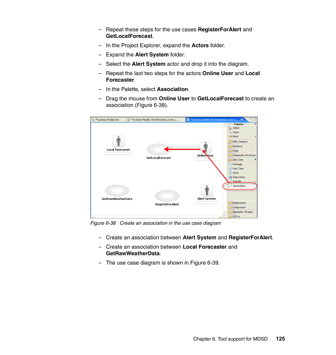 IBM SG24-7368-00 manual Create an association in the use case diagram 