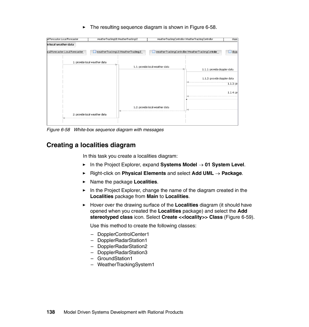 IBM SG24-7368-00 manual Creating a localities diagram, White-box sequence diagram with messages 