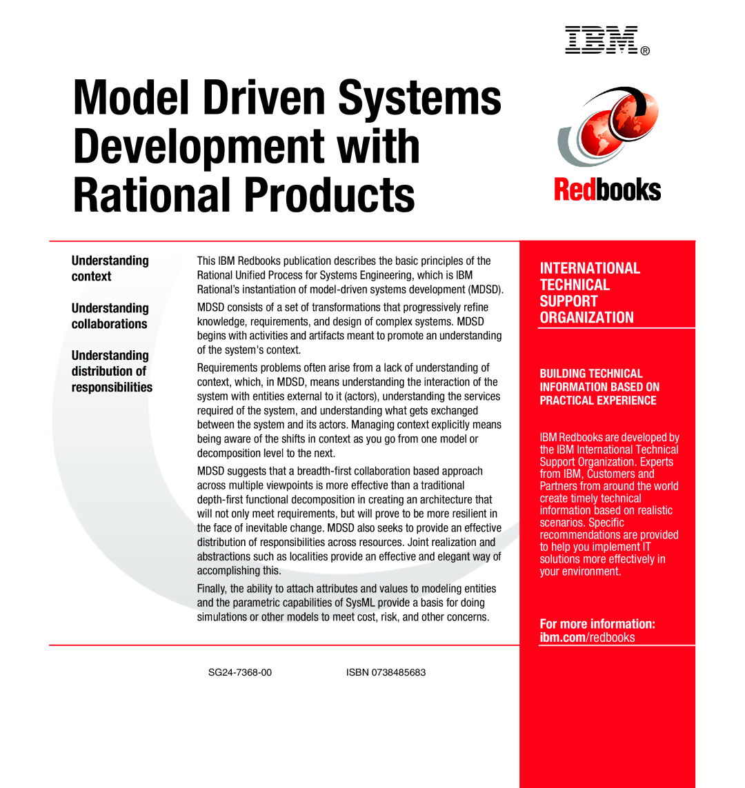 IBM SG24-7368-00 manual Model Driven Systems Development with Rational Products 