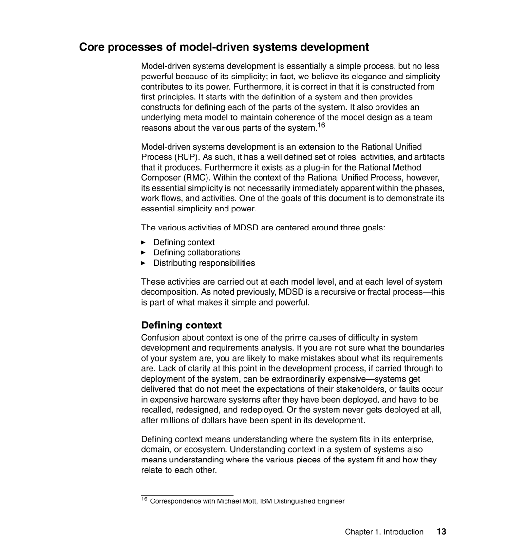 IBM SG24-7368-00 manual Core processes of model-driven systems development, Defining context 